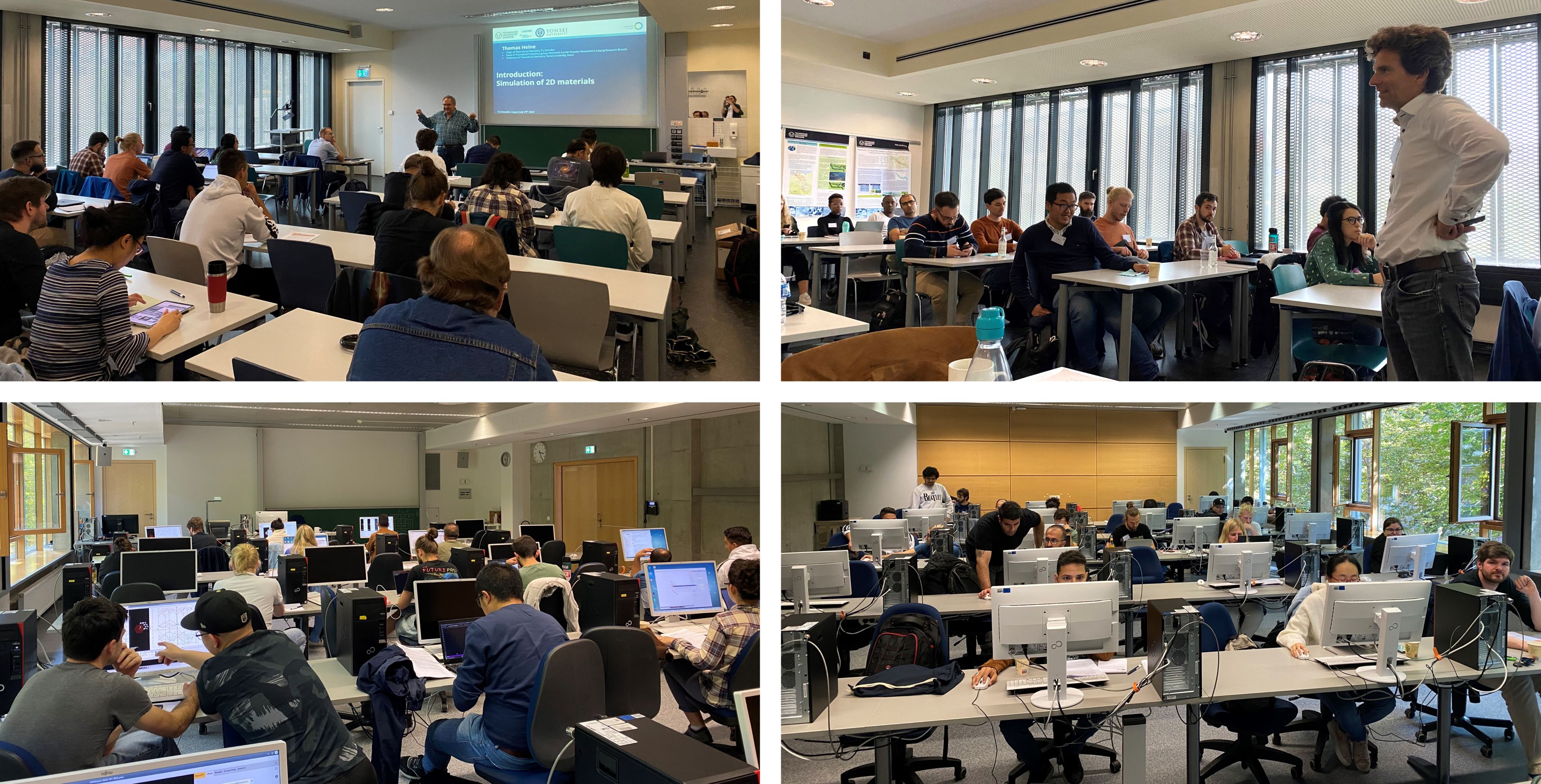Lecture hall (lecturers Prof. Thomas Heine and Prof. Gabriel Bester) and computer pool during the hands-on sessions